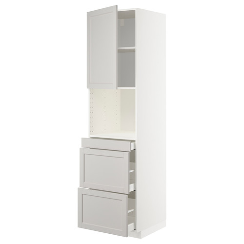 METOD / MAXIMERA Hi cab f micro combi w door/3 drwrs, white/Lerhyttan light grey, 60x60x220 cm