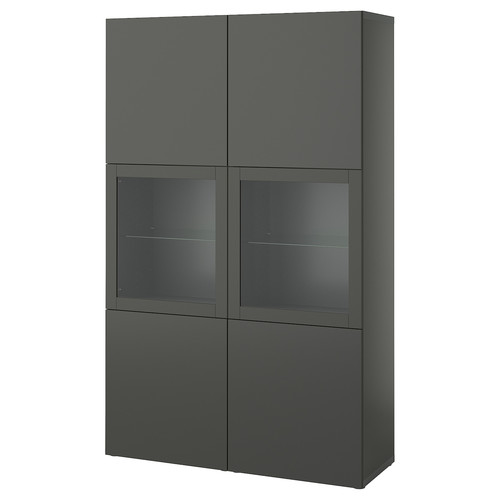 BESTÅ Storage combination w glass doors, dark grey Lappviken/Sindvik dark grey, 120x42x193 cm