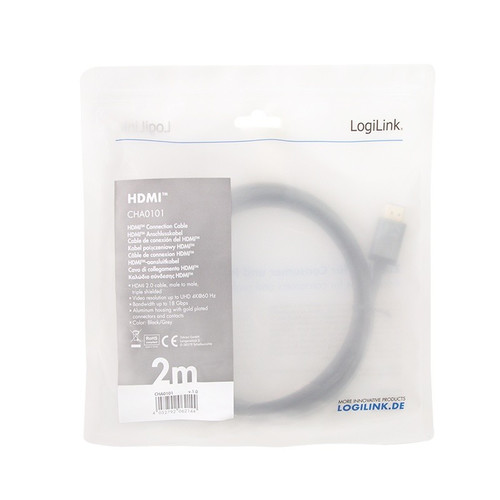 LogiLink HDMI cable, A/M to A/M, 4K/60 Hz, alu, black/grey, 2 m