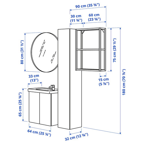 ENHET Bathroom, anthracite/grey frame, 64x33x65 cm