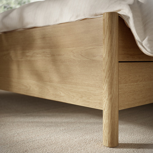 TONSTAD Bed frame with storage, oak veneer, 140x200 cm