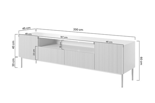 TV Cabinet Nicole 200 cm, matt white, black legs