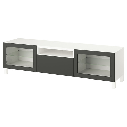 BESTÅ TV bench, white Sindvik/Lappviken/Stubbarp dark grey, 180x42x48 cm