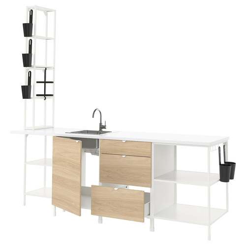 ENHET Kitchen, white, oak effect, 243x63.5x241 cm