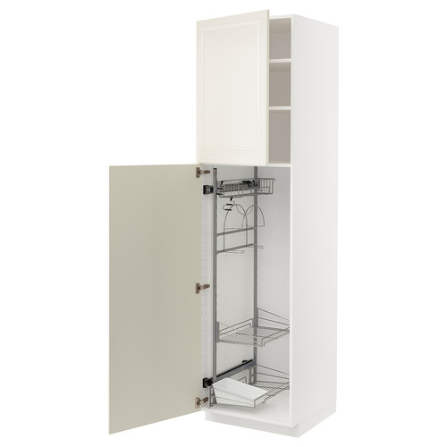 METOD High cabinet with cleaning interior, white/Bodbyn off-white, 60x60x220 cm