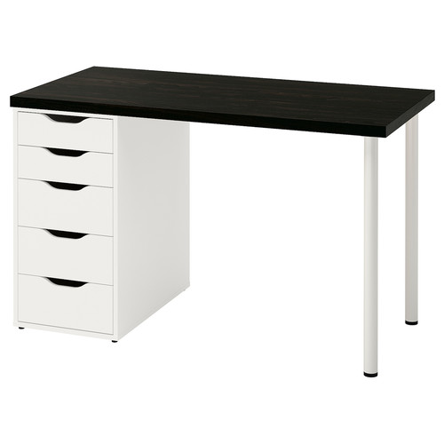 LAGKAPTEN / ALEX Desk, black-brown/white, 120x60 cm