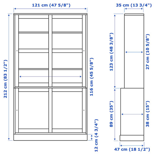 HAVSTA Storage comb w sliding glass doors, white, 121x47x212 cm