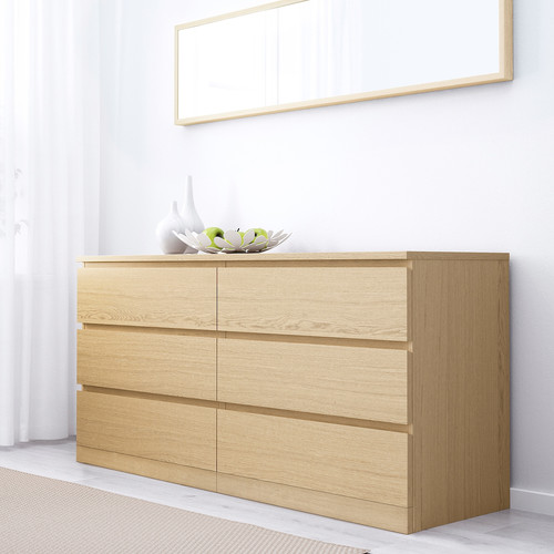 MALM Bedroom furniture, set of 4, white stained oak veneer, 160x200 cm