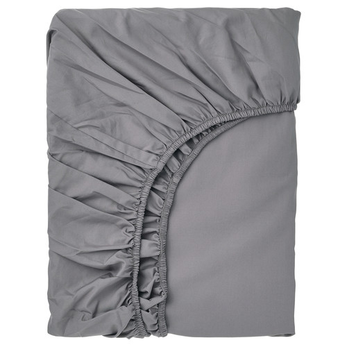 RÖNNVECKMAL Fitted sheet, grey, 180x200 cm