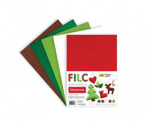 Craft Felt 20x30cm 1.5mm 5 Sheets, Christmas