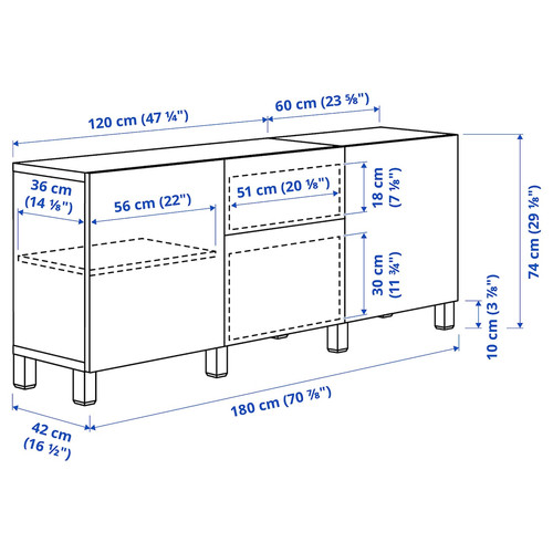 BESTÅ Storage combination with drawers, white stained oak effect/Selsviken/Stubbarp high-gloss/beige, 180x42x74 cm