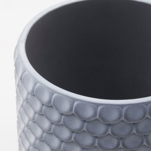 BÄCKDRÅG Plant pot, fish scale patterned/white grey, 12 cm