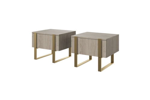 Nightstand Bedside Table Verica Set of 2, biscuit oak/gold legs