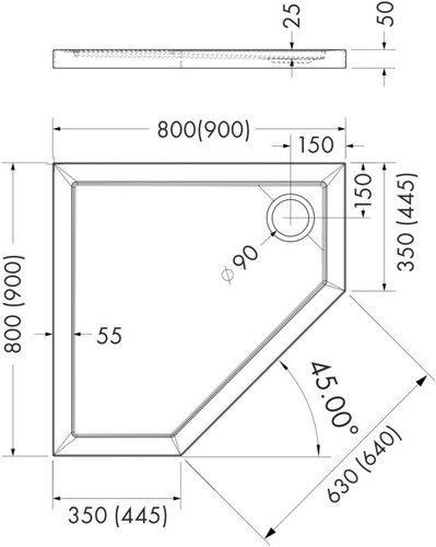 Acrylic Shower Tray Atla 90 x 4.5 cm, white