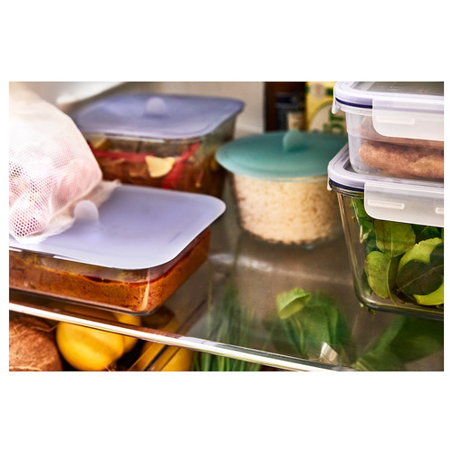 IKEA 365+ Food container with lid, square glass/silicone, 1.2 l