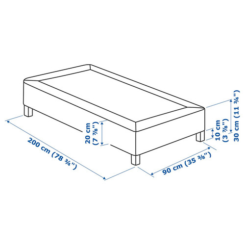 LYNGÖR Sprung mattress base with legs, dark grey, 90x200 cm