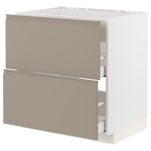 METOD / MAXIMERA Base cab f hob/int extractor w drw, white/Upplöv matt dark beige, 80x60 cm