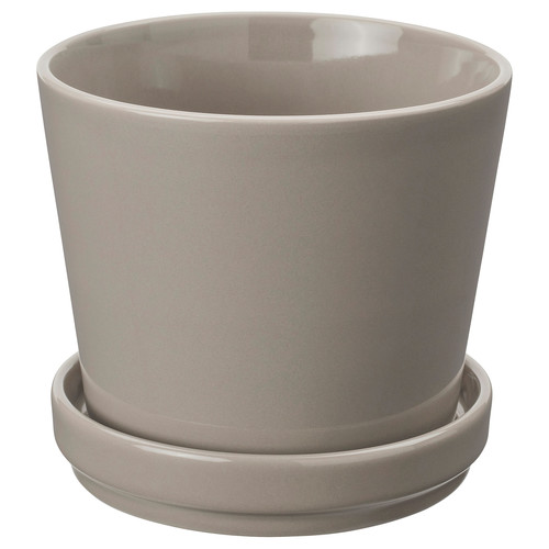 KLOTLÖNN Plant pot with saucer, in/outdoor/grey/beige, 12 cm