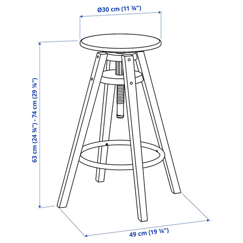 DALFRED Bar stool, black, 63-74 cm