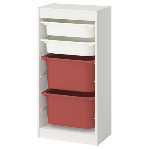 TROFAST Storage combination with boxes, white white/red, 46x30x94 cm