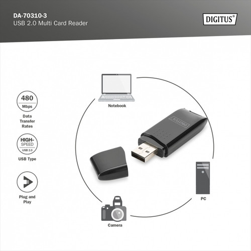 Digitus Card Reader 2-ports USB 2.0 SD/MicroSD compact black