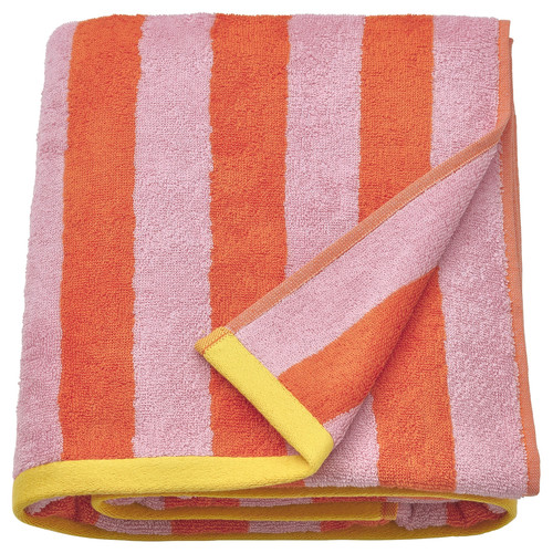 SLÅNHÖSTMAL Bath sheet, orange/pink striped, 100x150 cm