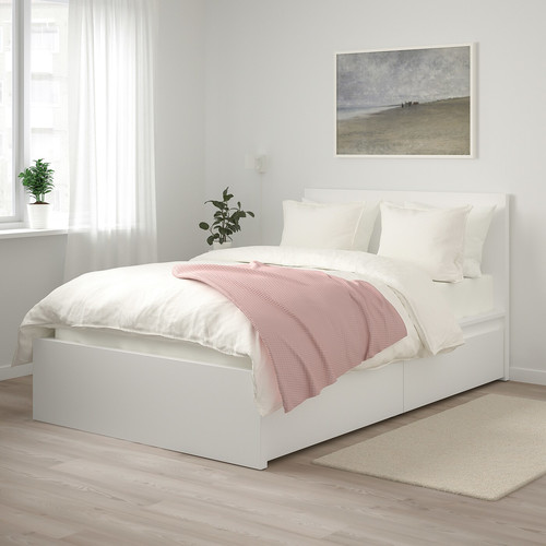 MALM Bed frame, high, w 2 storage boxes, white, 120x200 cm