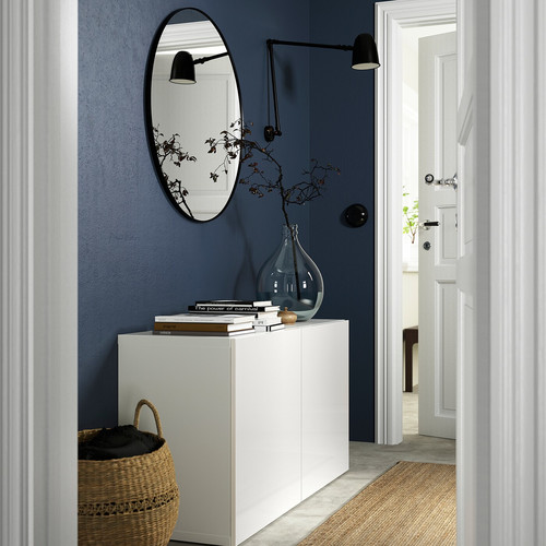BESTÅ Storage combination with doors, white, Selsviken high-gloss/white, 120x42x65 cm