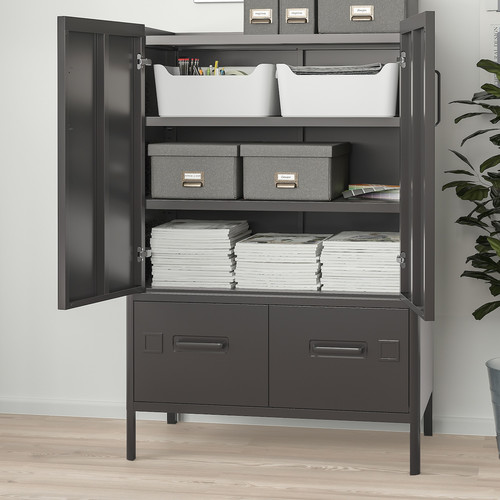 IDÅSEN Cabinet with doors and drawers, dark grey