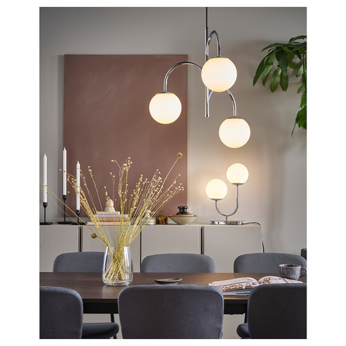 SIMRISHAMN Pendant lamp, 3-armed, chrome-plated, opal white glass