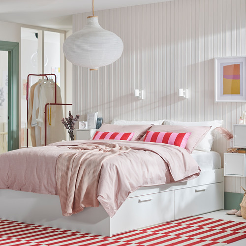 BRIMNES Bed frame with storage, white, Lönset, 140x200 cm