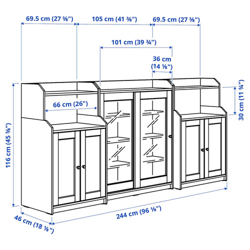 HAUGA Storage combination, white, 244x46x116 cm