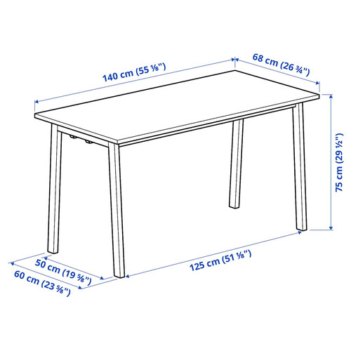 MITTZON Conference table, birch veneer/black, 140x68x75 cm