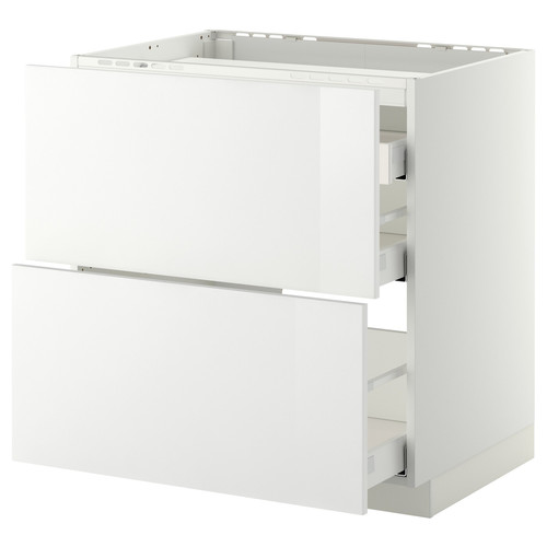 METOD / MAXIMERA Base cab f hob/2 fronts/3 drawers, white, Ringhult white, 80x60 cm