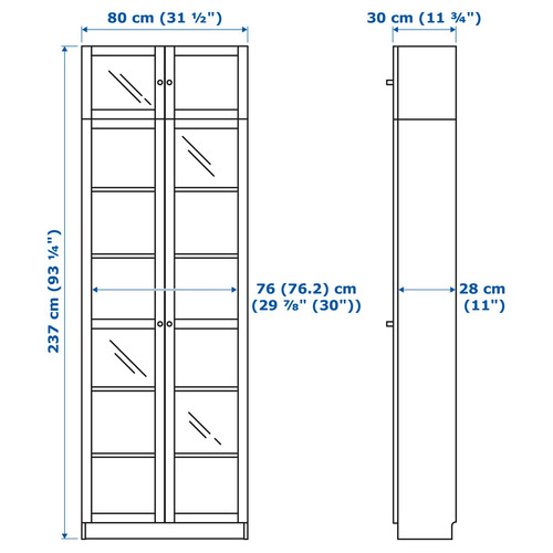 BILLY / OXBERG Bookcase, white, 80x237x30 cm