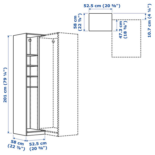 PAX Add-on corner unit with 4 shelves, white, 52.5x58x201.2 cm