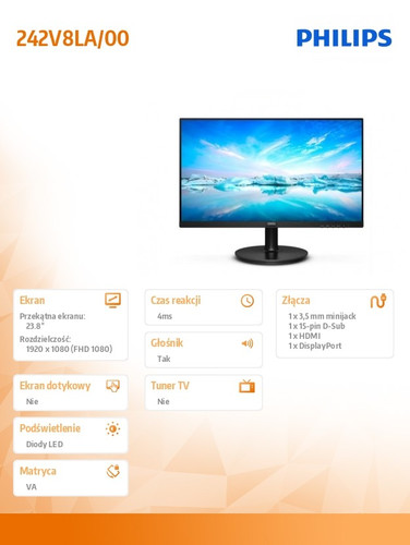 Philips 23.8" LCD Monitor 242V8LA VA HDMI DP Speakers