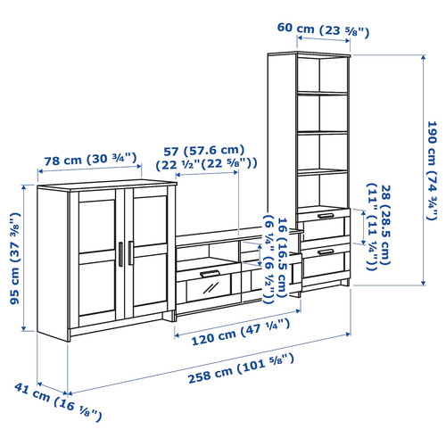 BRIMNES TV storage combination, white, 258x41x190 cm