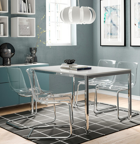 TORSBY Table, chrome plated, high gloss white, 135x85 cm