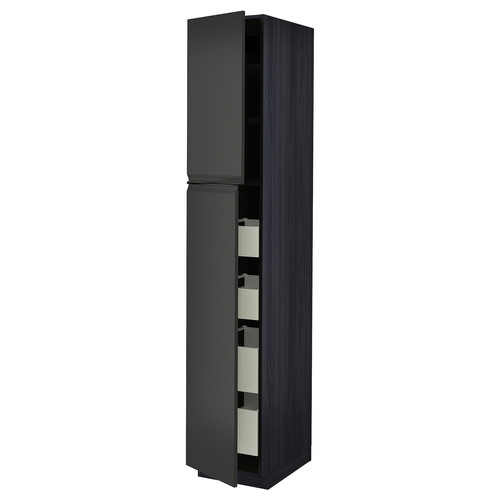 METOD / MAXIMERA Hi cab w 2 doors/4 drawers, black/Upplöv matt anthracite, 40x60x220 cm