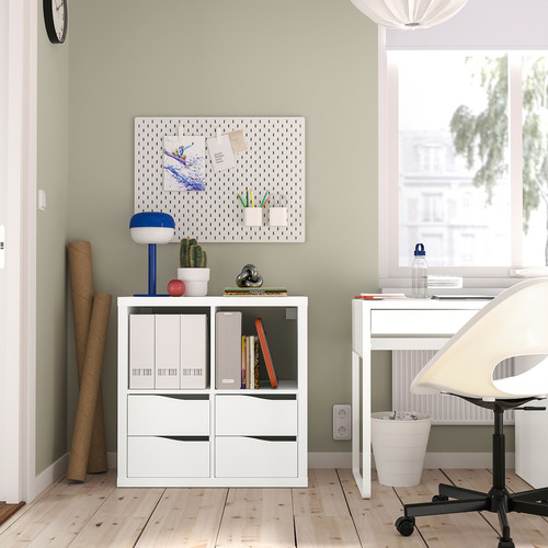 KALLAX Shelving unit, with 4 drawers wave shaped/white, 77x77 cm