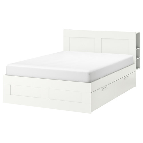 BRIMNES Bed frame w storage and headboard, white, 140x200 cm