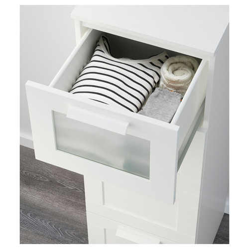 BRIMNES Chest of 4 drawers, white, frosted glass, 39x124 cm