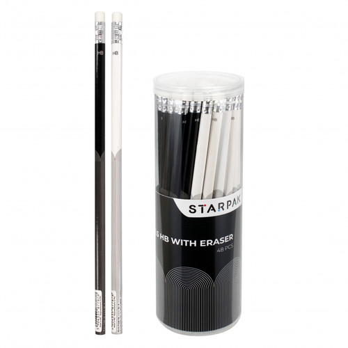 HB Pencil with Rubber Set of 48pcs Black & White