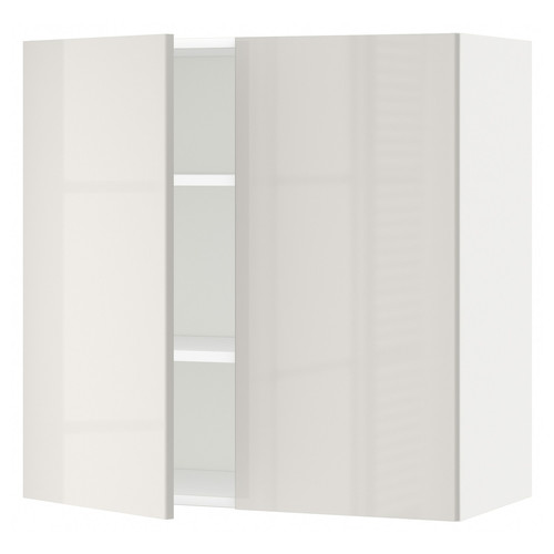 METOD Wall cabinet with shelves/2 doors, white/Ringhult light grey, 80x80 cm