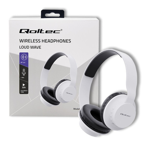 Qoltec Wireless Headset Headphones with Microphone BT 5.0 JL, white