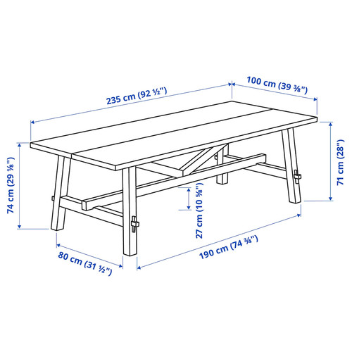 SKOGSTA / NORDVIKEN Table and 6 chairs, acacia/black, 235x100 cm