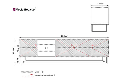 TV Cabinet Asha with Shelves 200 cm, metal legs, artisan/rivier stone mat