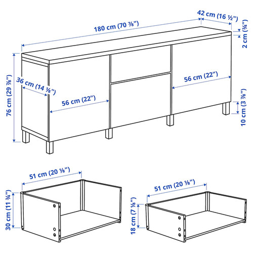 BESTÅ Storage combination with drawers, black-brown/Lappviken/Stubbarp black-brown, 180x42x76 cm