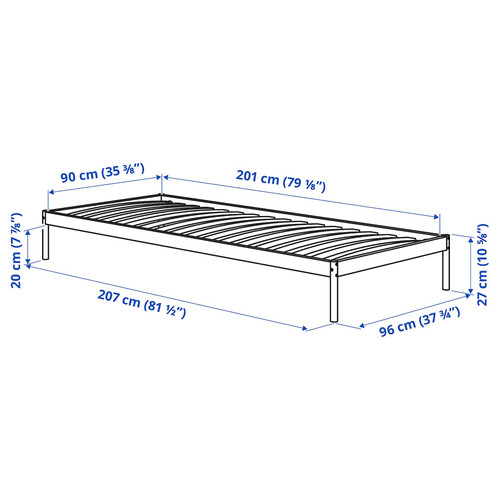 VEVELSTAD Bed frame with 2 headboards, white/Tolkning rattan, 90x200 cm